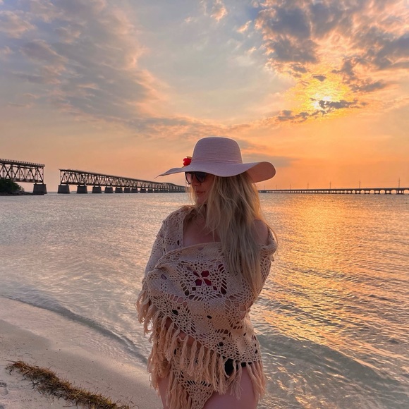 Cream Knit Swim Coverup with Flowing Silhouette handmade shawl